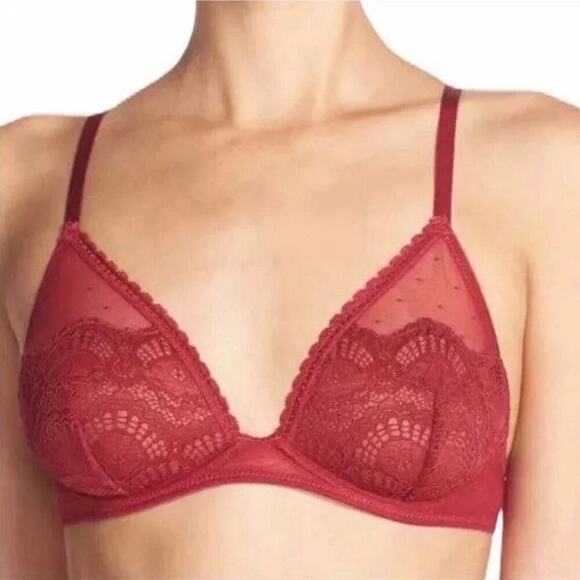 Free People Other - Intimately Free People Bra 36C Floral Lace Triangle Underwire Mesh Sheer Red